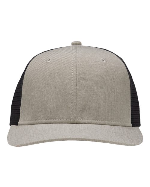 Modern Six-Panel Trucker Fit Cap - Grey Heather/ Black