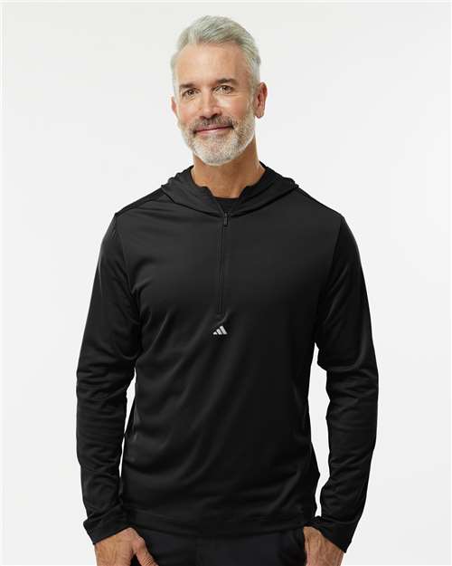 Men's Lightweight Quarter-Zip Hooded Pullover - Black