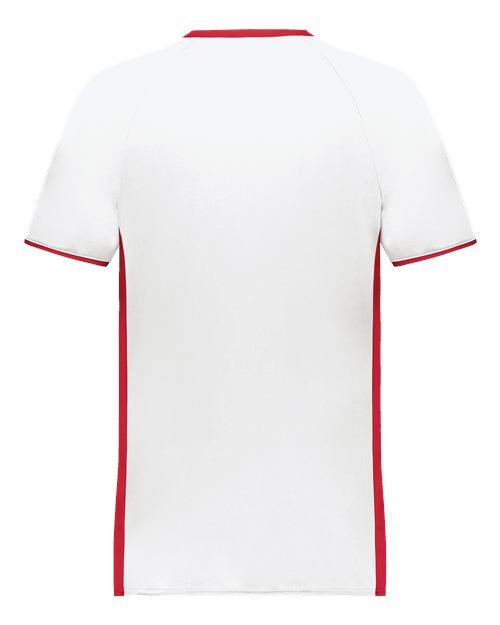 Youth Cutter V-Neck Jersey - White/ Scarlet