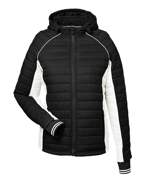 Women's Nautical Mile Hooded Puffer Jacket - Black/ Antique White