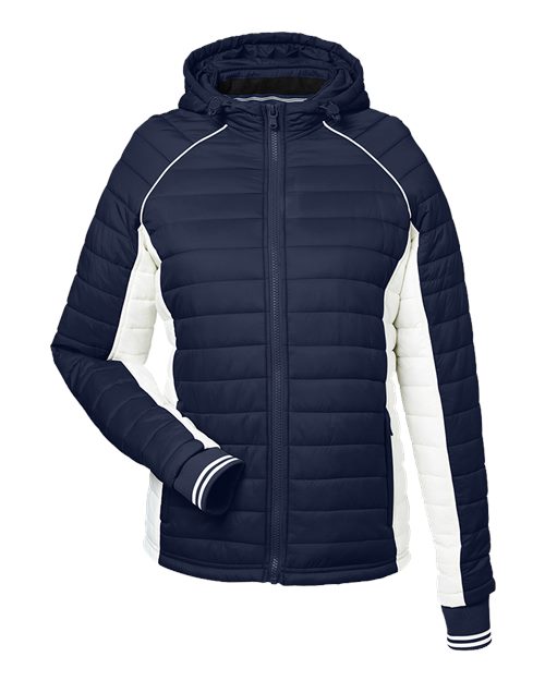 Women's Nautical Mile Hooded Puffer Jacket - Navy/ Antique White