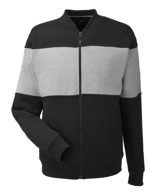 Unisex Anchor Fleece Colorblocked Bomber Jacket - Black/ Oxford Heather