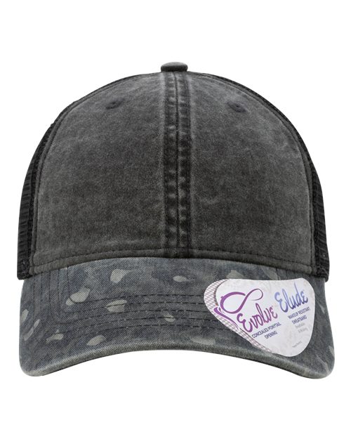 Women's Printed Bill with Mesh Back Cap - Black/ Black Leopard/ Black