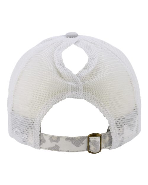 Women's Printed Bill with Mesh Back Cap - Grey/ Snow Leopard/ White