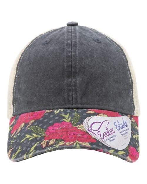 Women's Printed Bill with Mesh Back Cap - Black/ Floral/ Khaki