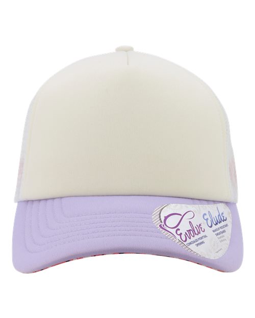 Women's Foam Trucker Cap - Ivory/ Lavender/ White/ Smiley
