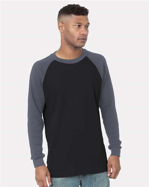 Men's USA-Made Heavyweight Waffle Knit Thermal Raglan T-Shirt - Black/ Dark Grey