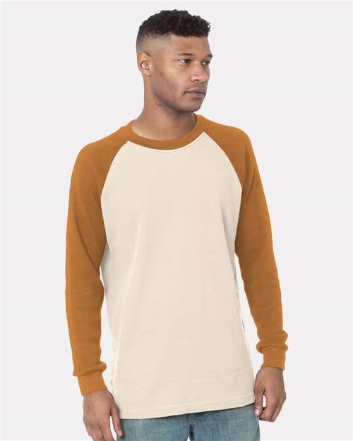 Men's USA-Made Heavyweight Waffle Knit Thermal Raglan T-Shirt - Cream/ Caramel Brown