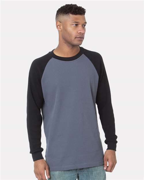 Men's USA-Made Heavyweight Waffle Knit Thermal Raglan T-Shirt - Dark Grey/ Black