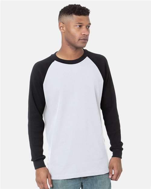 Men's USA-Made Heavyweight Waffle Knit Thermal Raglan T-Shirt - White/ Black