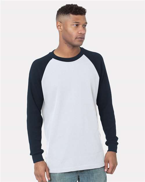 Men's USA-Made Heavyweight Waffle Knit Thermal Raglan T-Shirt - White/ Navy
