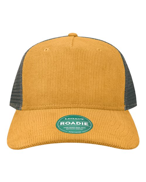 Five-Panel Adjustable Cap - Mustard Corduroy/ Dark Grey