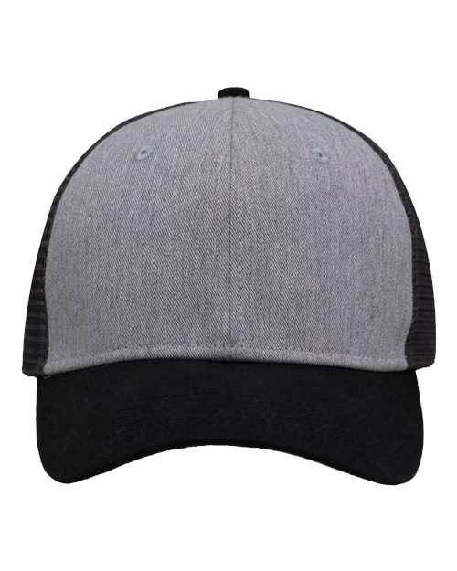 Traditional Lo-Pro Mesh Back Trucker Fit Cap - Heather Grey/ Charcoal/ Black