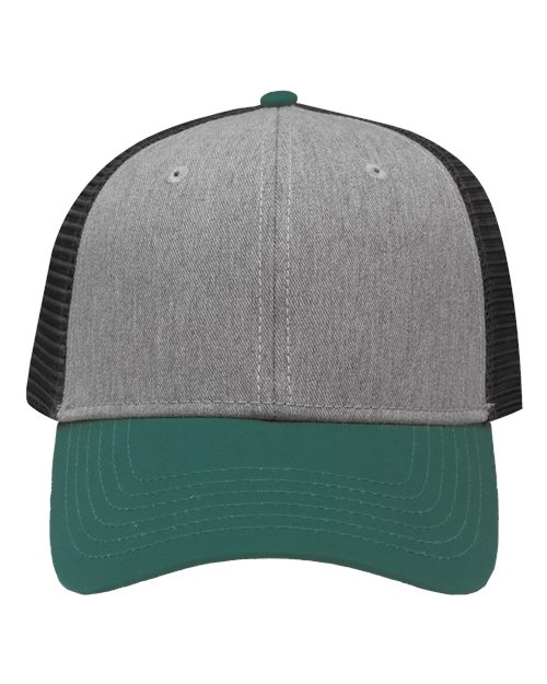 Traditional Lo-Pro Mesh Back Trucker Fit Cap - Heather Grey/ Charcoal/ Forest Green