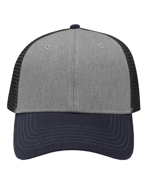 Traditional Lo-Pro Mesh Back Trucker Fit Cap - Heather Grey/ Charcoal/ Navy