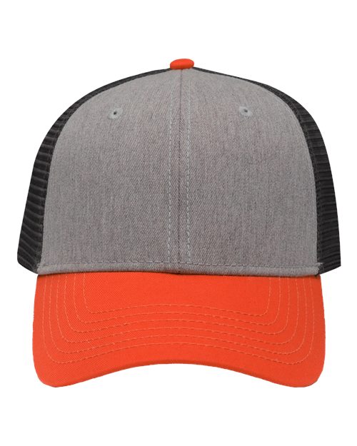 Traditional Lo-Pro Mesh Back Trucker Fit Cap - Heather Grey/ Charcoal/ Orange