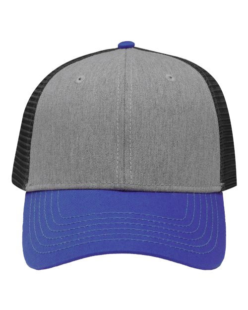 Traditional Lo-Pro Mesh Back Trucker Fit Cap - Heather Grey/ Charcoal/ Royal