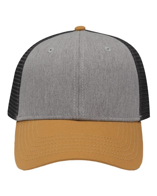 Traditional Lo-Pro Mesh Back Trucker Fit Cap - Heather Grey/ Charcoal/ Vegas Gold