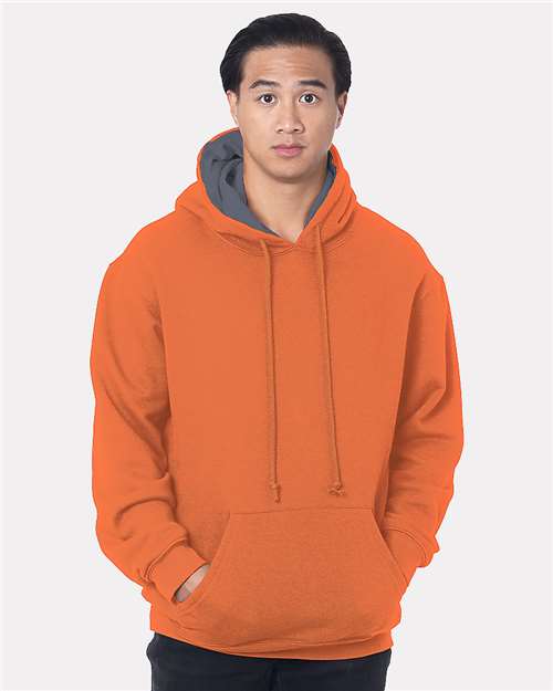 Unisex USA-Made Super Heavy Thermal Lined Hooded Sweatshirt - Bright Orange/ Dark Grey