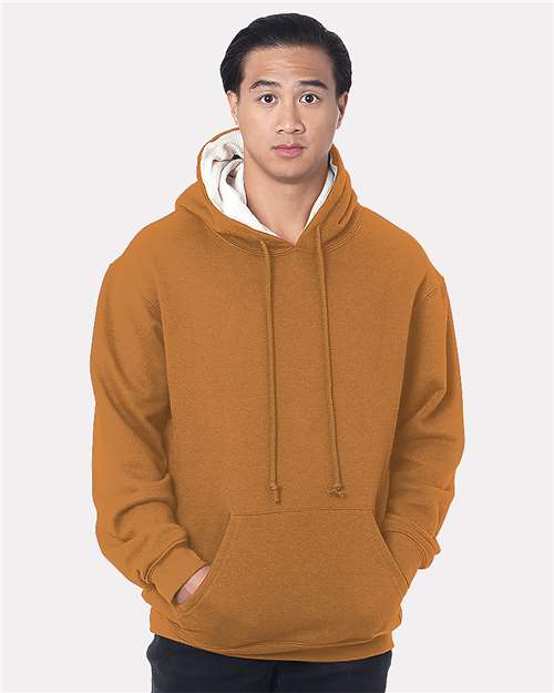 Unisex USA-Made Super Heavy Thermal Lined Hooded Sweatshirt - Caramel Brown/ Cream