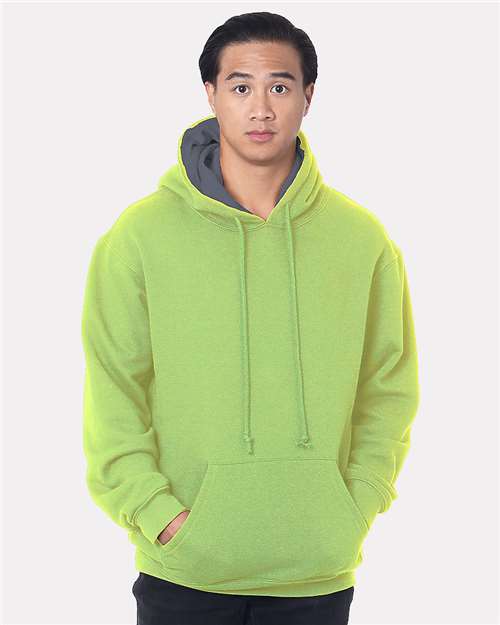 Unisex USA-Made Super Heavy Thermal Lined Hooded Sweatshirt - Lime Green/ Dark Grey