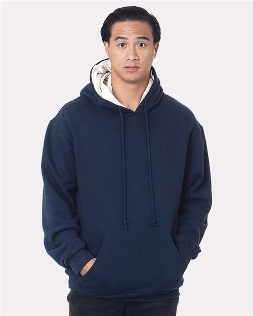 Unisex USA-Made Super Heavy Thermal Lined Hooded Sweatshirt - Navy/ Cream
