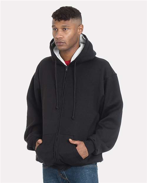 Unisex USA-Made Super Heavy Thermal Lined Full-Zip Hooded Sweatshirt - Black/ Cream