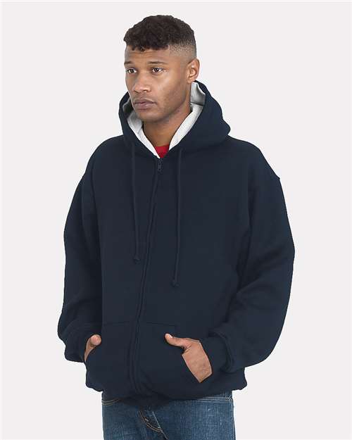 Unisex USA-Made Super Heavy Thermal Lined Full-Zip Hooded Sweatshirt - Navy/ Cream