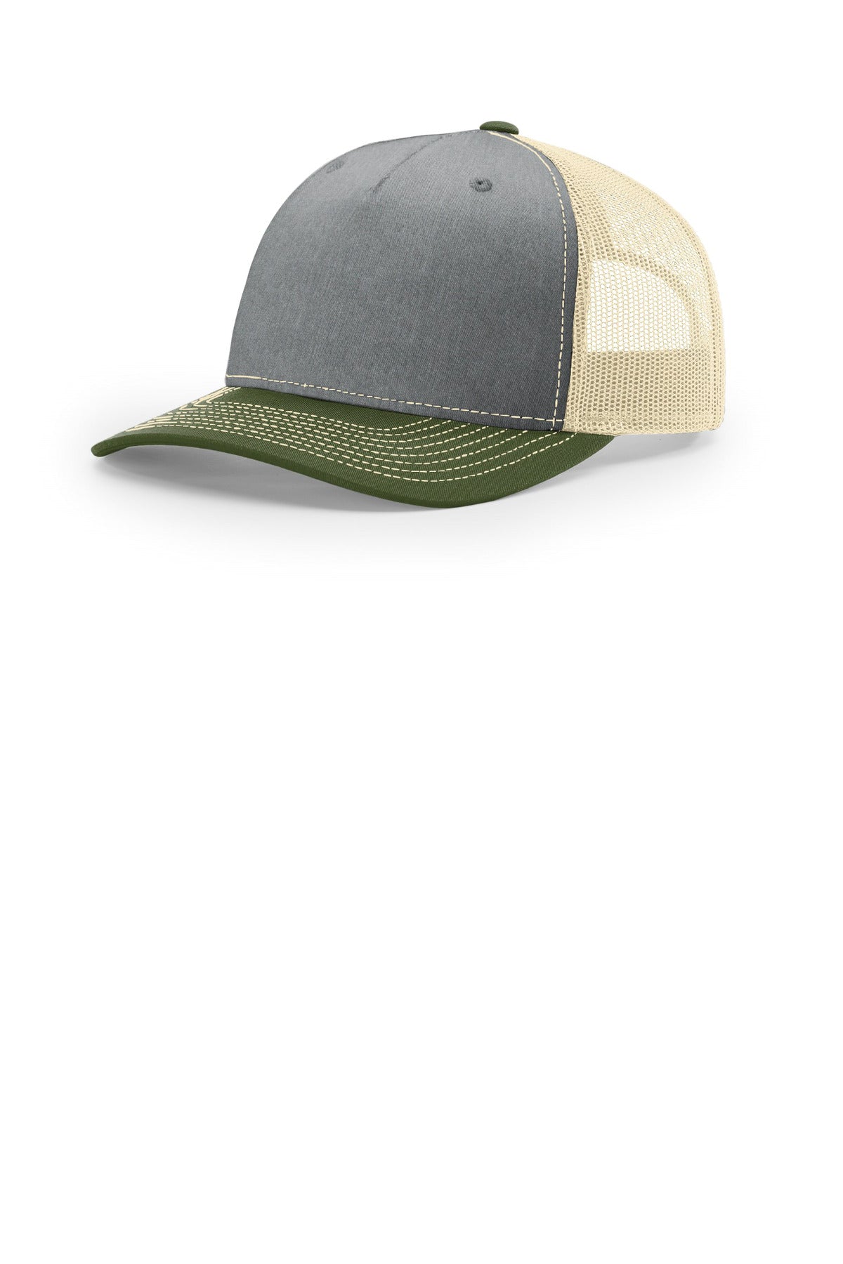 Richardson Five-Panel Trucker - Heather Grey/ Birch/ Army Olive