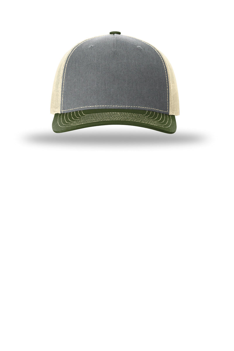 Richardson Five-Panel Trucker - Heather Grey/ Birch/ Army Olive
