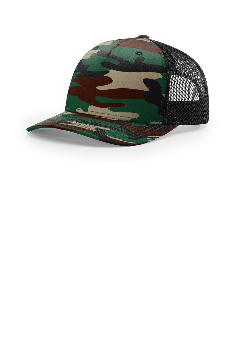 Richardson Printed Five-Panel Trucker - Green Camo/ Black
