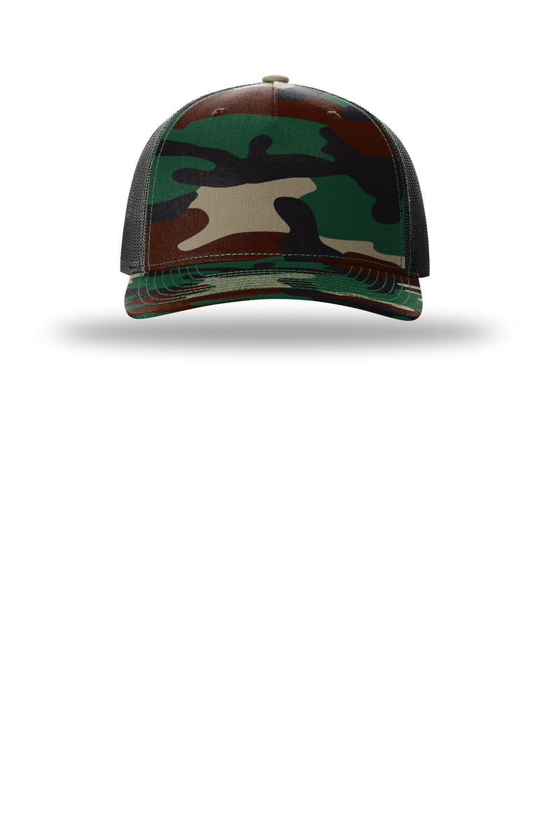 Richardson Printed Five-Panel Trucker - Green Camo/ Black