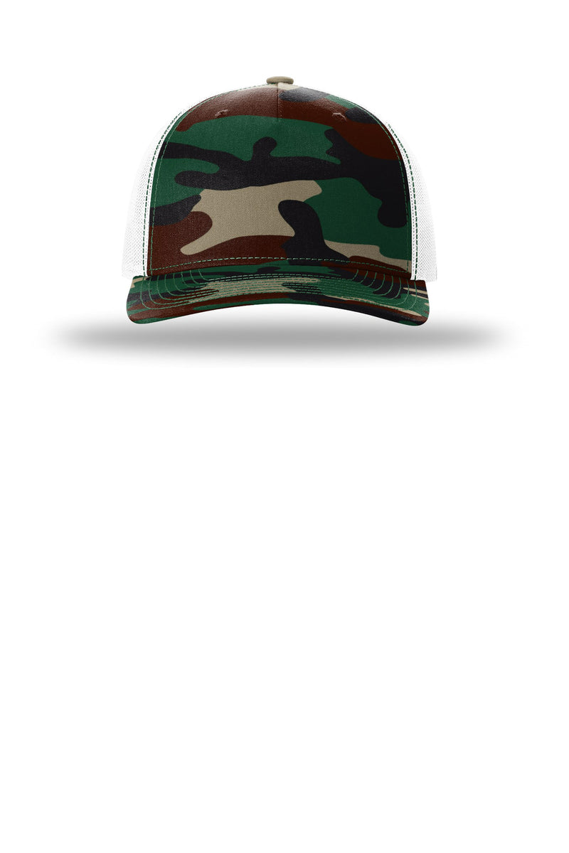 Richardson Printed Five-Panel Trucker - Green Camo/ White