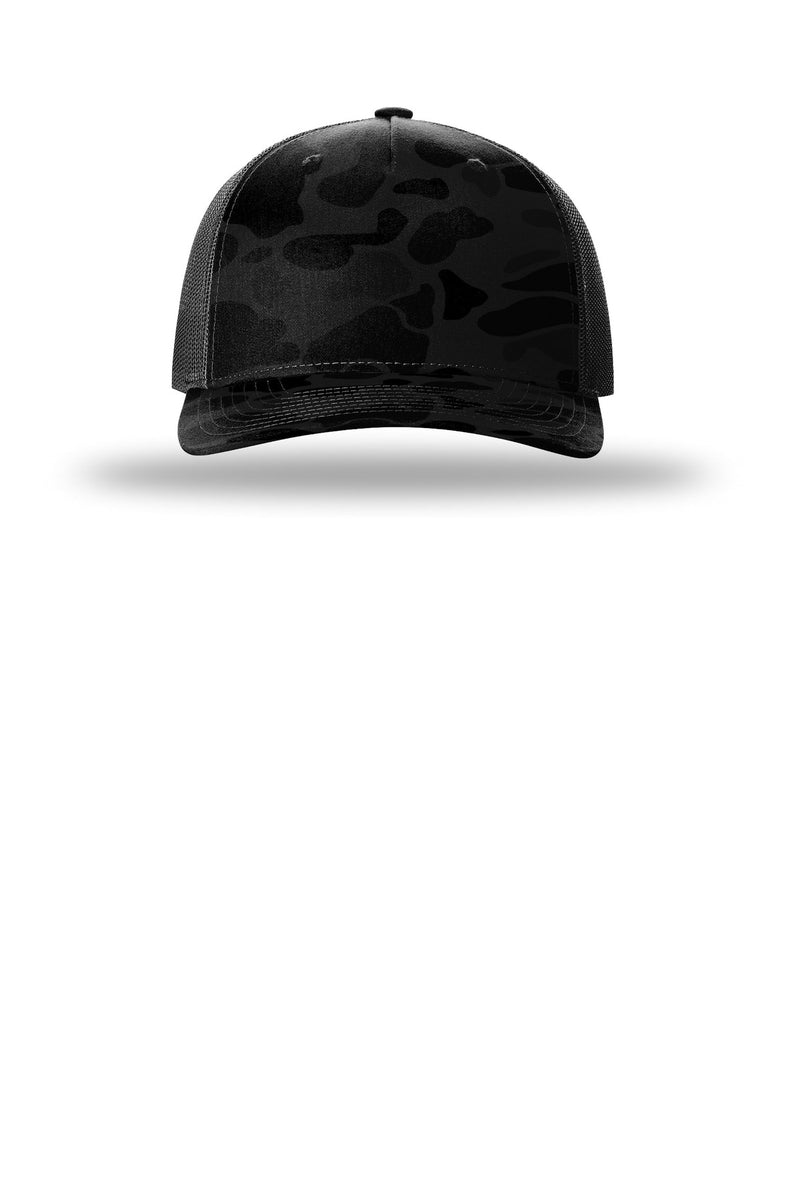 Richardson Printed Five-Panel Trucker - Sable Duck Camo/ Black