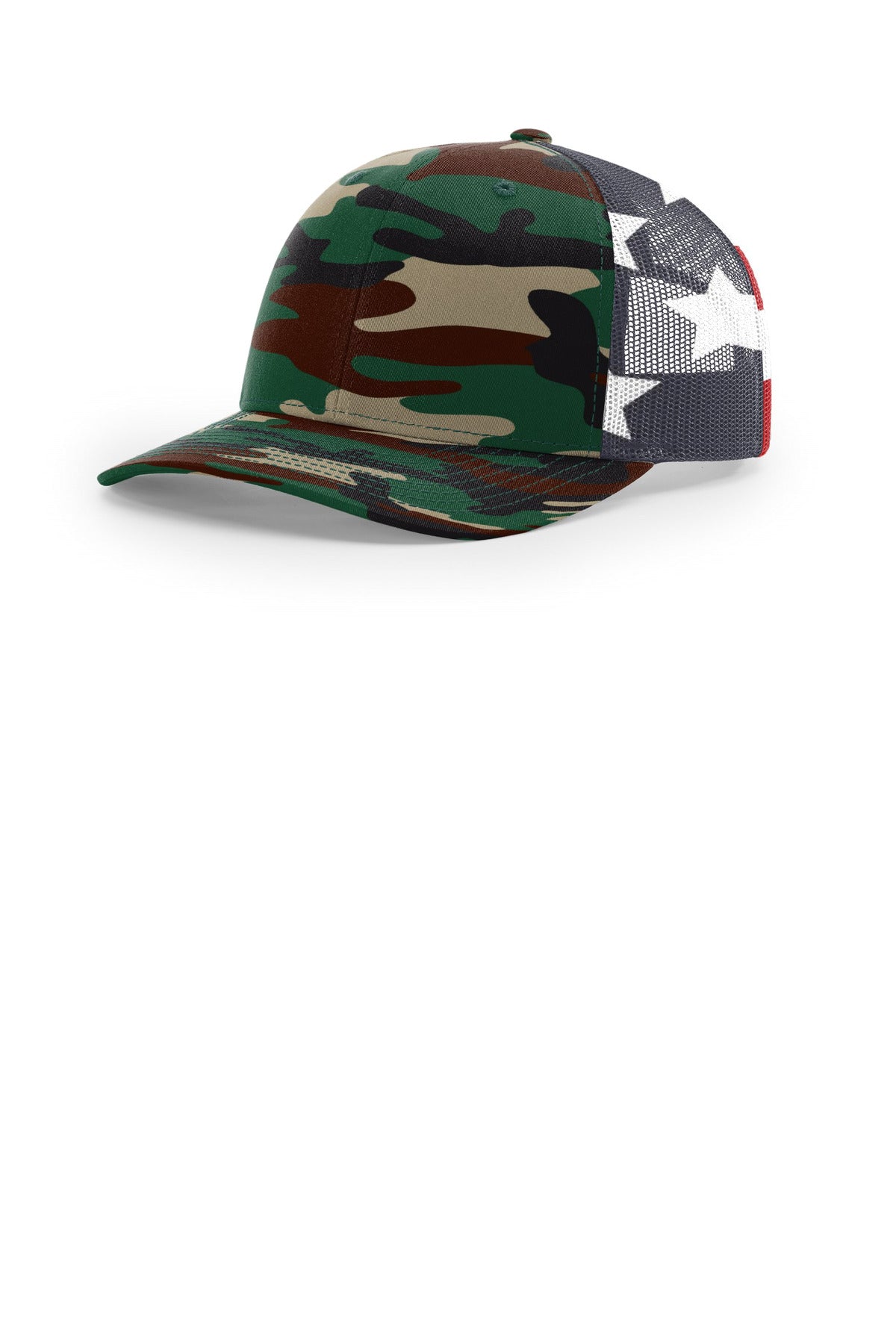 Richardson Printed Mesh Trucker - Green Camo/ Stars Stripes