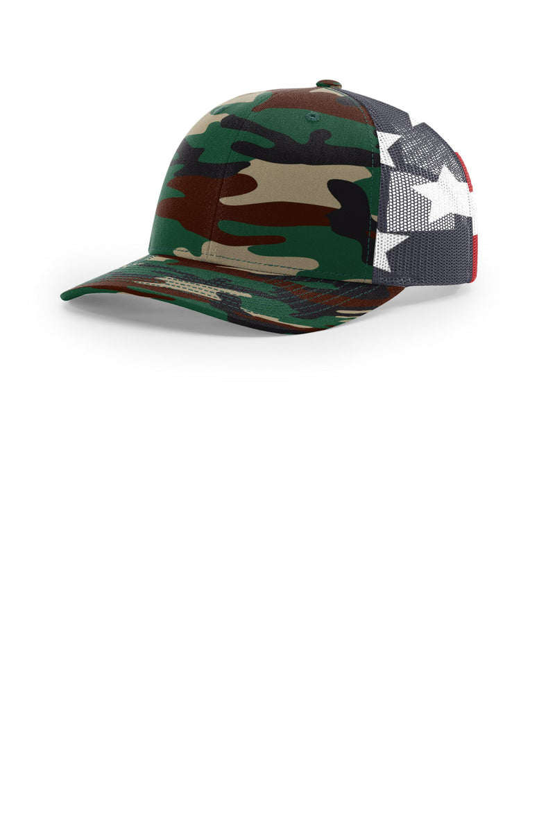 Richardson Printed Mesh Trucker - Green Camo/ Stars Stripes