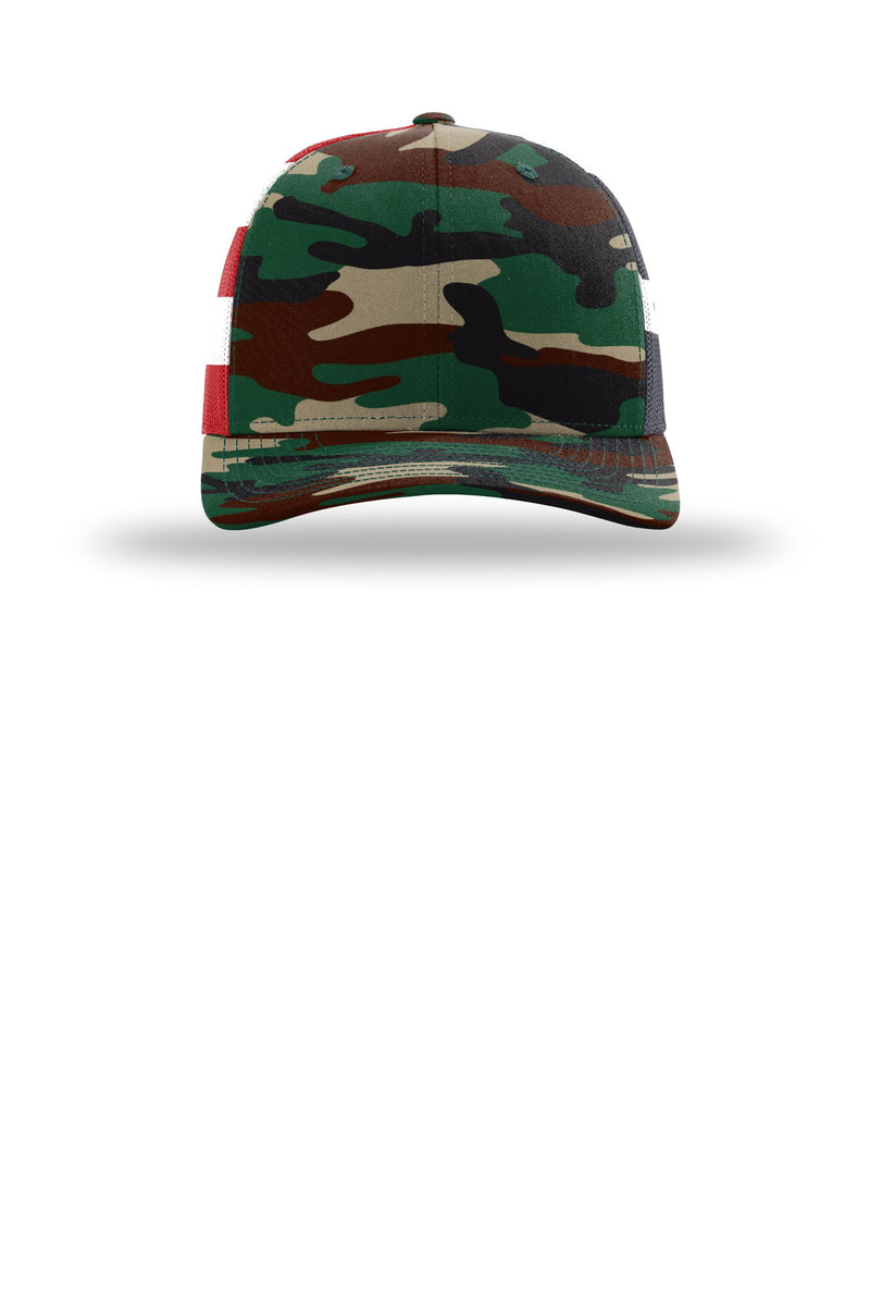 Richardson Printed Mesh Trucker - Green Camo/ Stars Stripes