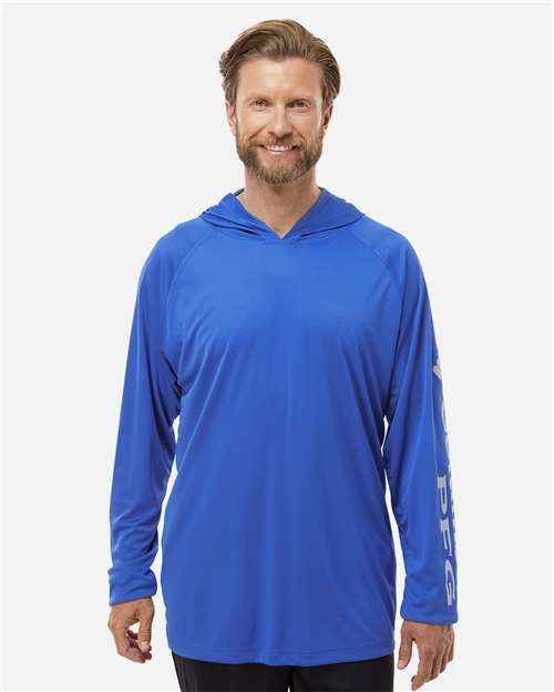 Men's PFG Terminal Tackle™ Hooded Long Sleeve T-Shirt - Vivid Blue/ Cool Grey