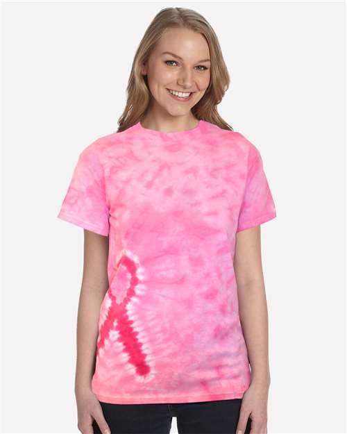 Unisex Shapes Tie-Dyed T-Shirt - Pink Ribbon