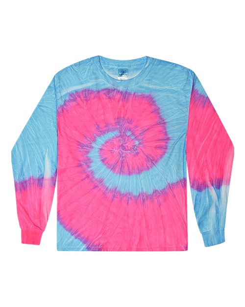 Unisex Tie-Dyed Long Sleeve T-Shirt - Flo Blue/ Pink
