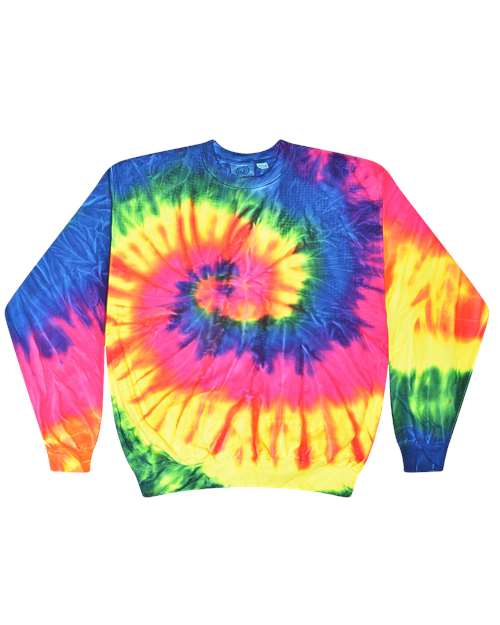 Unisex Tie-Dyed Fleece Crewneck Sweatshirt - Neon Rainbow