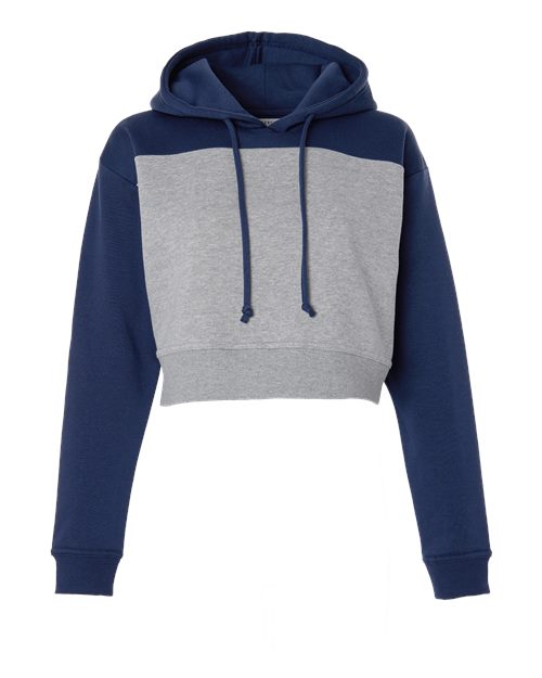 Women's Cropped Fleece Hooded Sweatshirt - Navy/ Oxford Heather