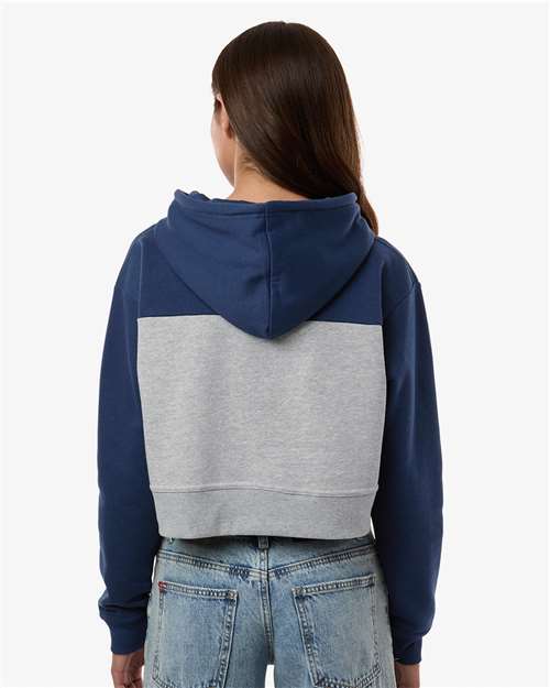 Women's Cropped Fleece Hooded Sweatshirt - Navy/ Oxford Heather