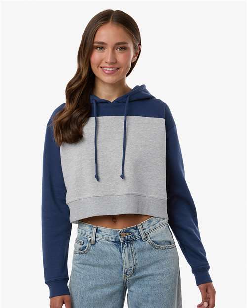 Women's Cropped Fleece Hooded Sweatshirt - Navy/ Oxford Heather