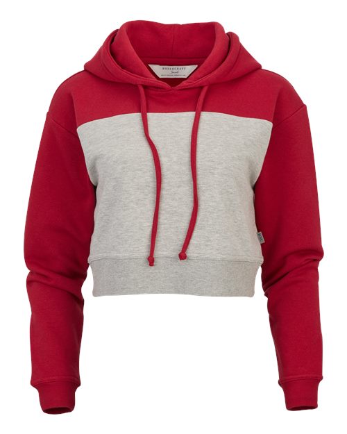 Women's Cropped Fleece Hooded Sweatshirt - Brick Red/ Oxford Heather