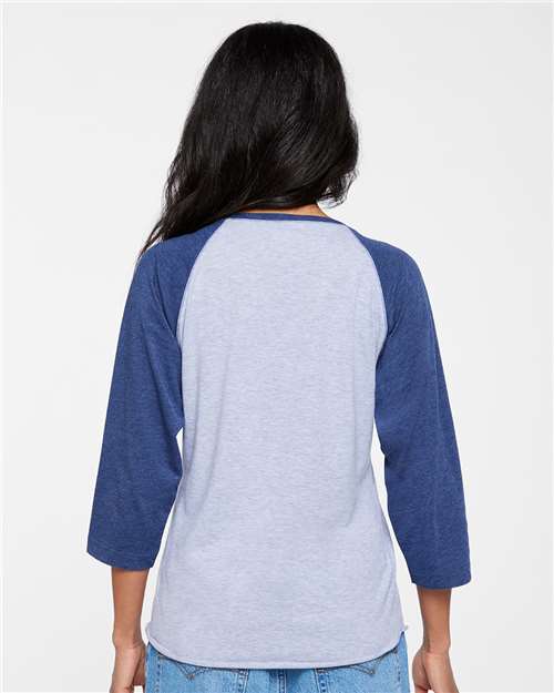 Women's Baseball Fine Jersey Three-Quarter Sleeve Tee - Vintage Heather/ Vintage True Navy