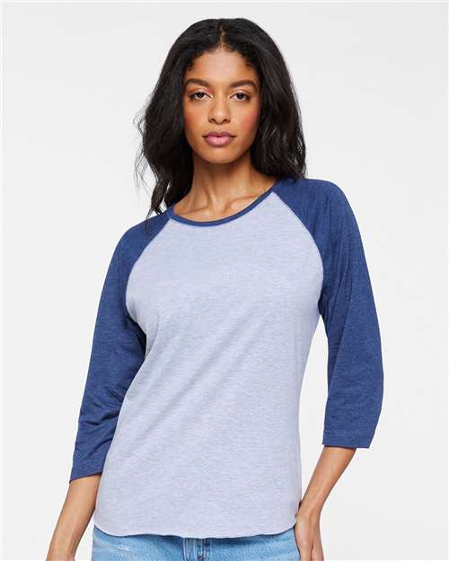 Women's Baseball Fine Jersey Three-Quarter Sleeve Tee - Vintage Heather/ Vintage True Navy