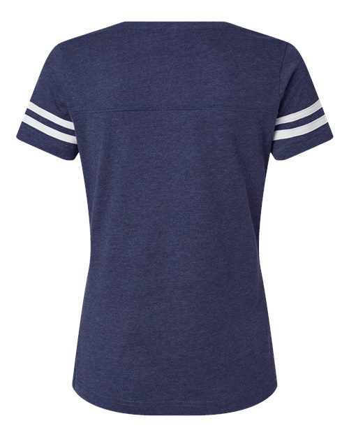 Women's Football V-Neck Fine Jersey Tee - Vintage True Navy/ Blended White