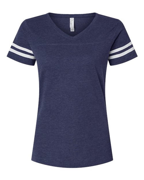 Women's Football V-Neck Fine Jersey Tee - Vintage True Navy/ Blended White