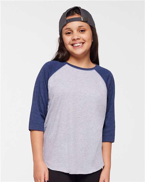 Youth Baseball Fine Jersey Three-Quarter Sleeve Tee - Vintage Heather/ Vintage True Navy